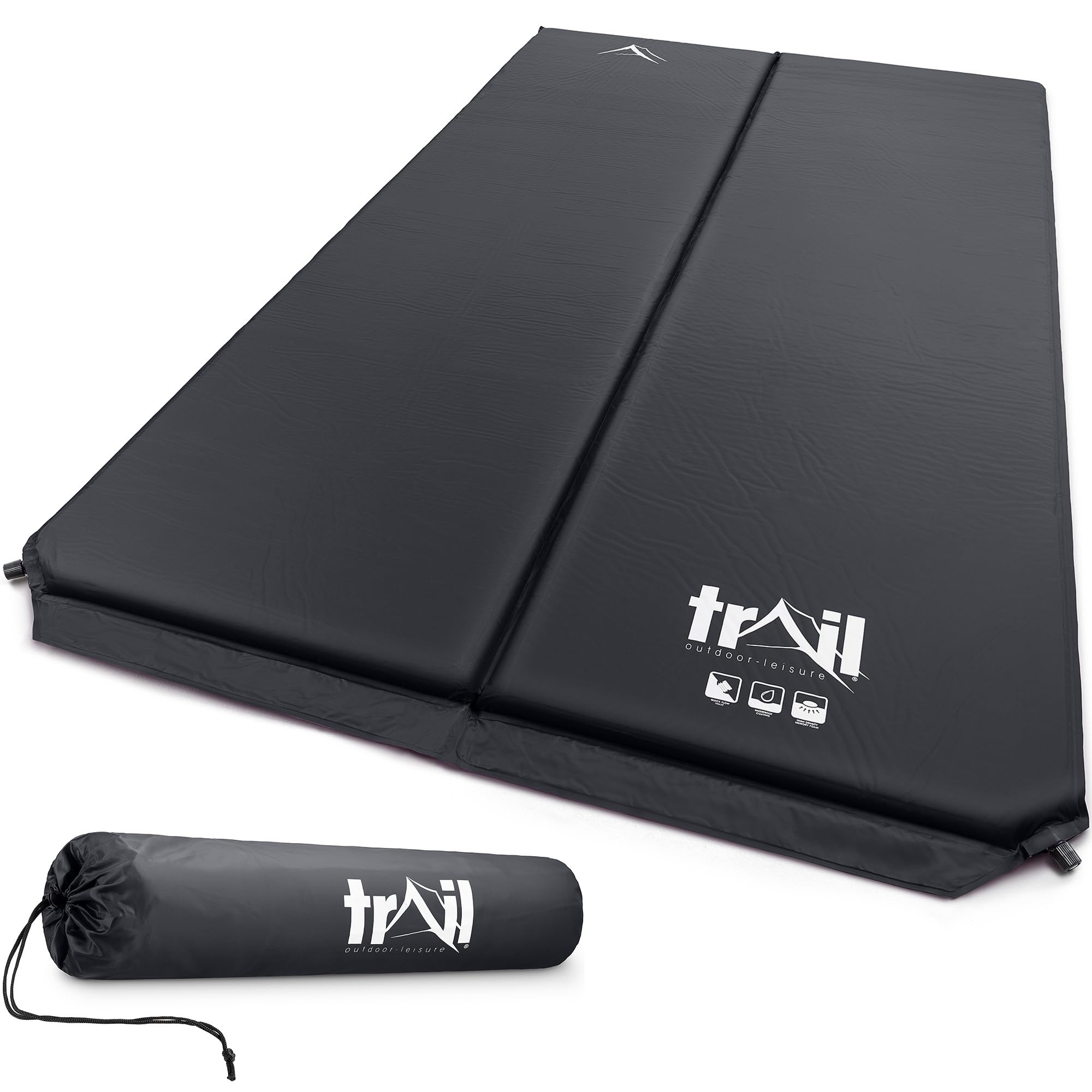 Trail Self Inflating Camping Mat Double Inflatable Mattress With Carry Bag Black — image 1