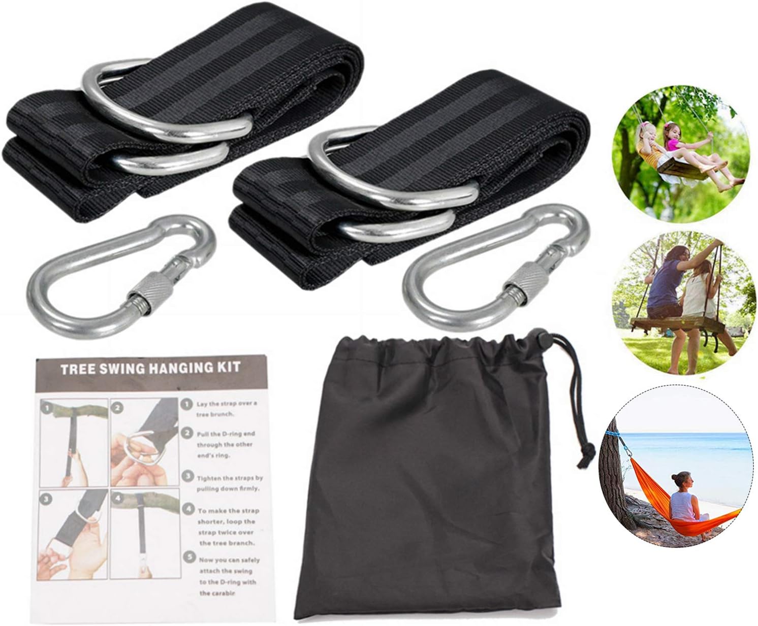 Tree Swing Hanging Strap - 4ft Swing Straps Outdoor Suspension Accessories Kit, Holds 2200lbs with Stainless Carabiners, for Baby/Garden/Toddler Swing Sets, Web Swings, Hammock & Tire Swing(120cm)