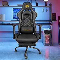 Cadeira Gamer Python Fly Deluxe, Design Ergonômico, Ajuste De 90-150 Graus, Design Preto E Dourado