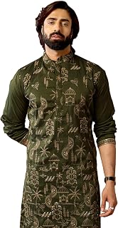 INDIROOP Olive Luxe Gold Silk Embroidered Kurta Price In India