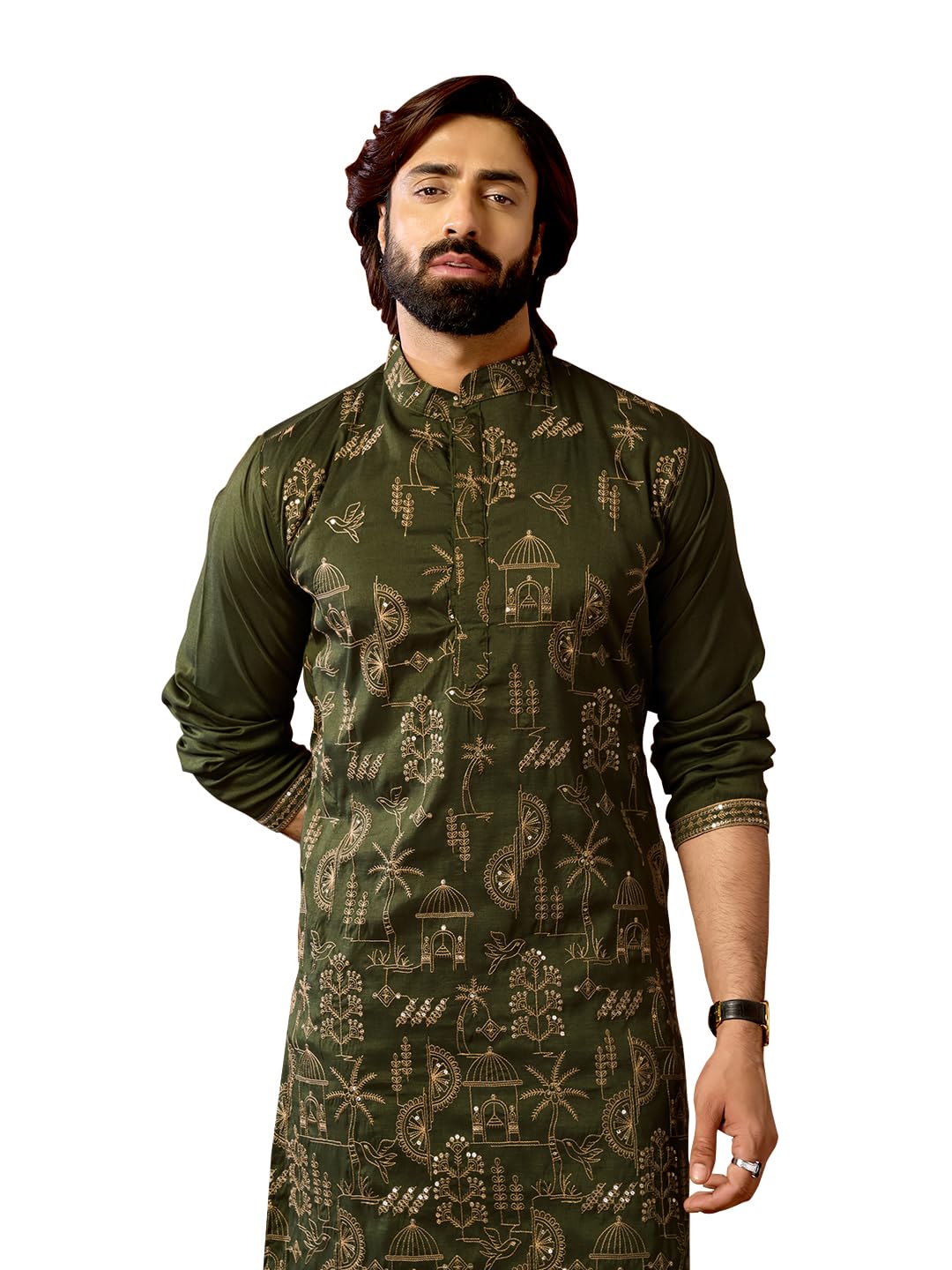 INDIROOP Olive Luxe Gold Silk Embroidered Kurta - Review, Price and Buying Guide