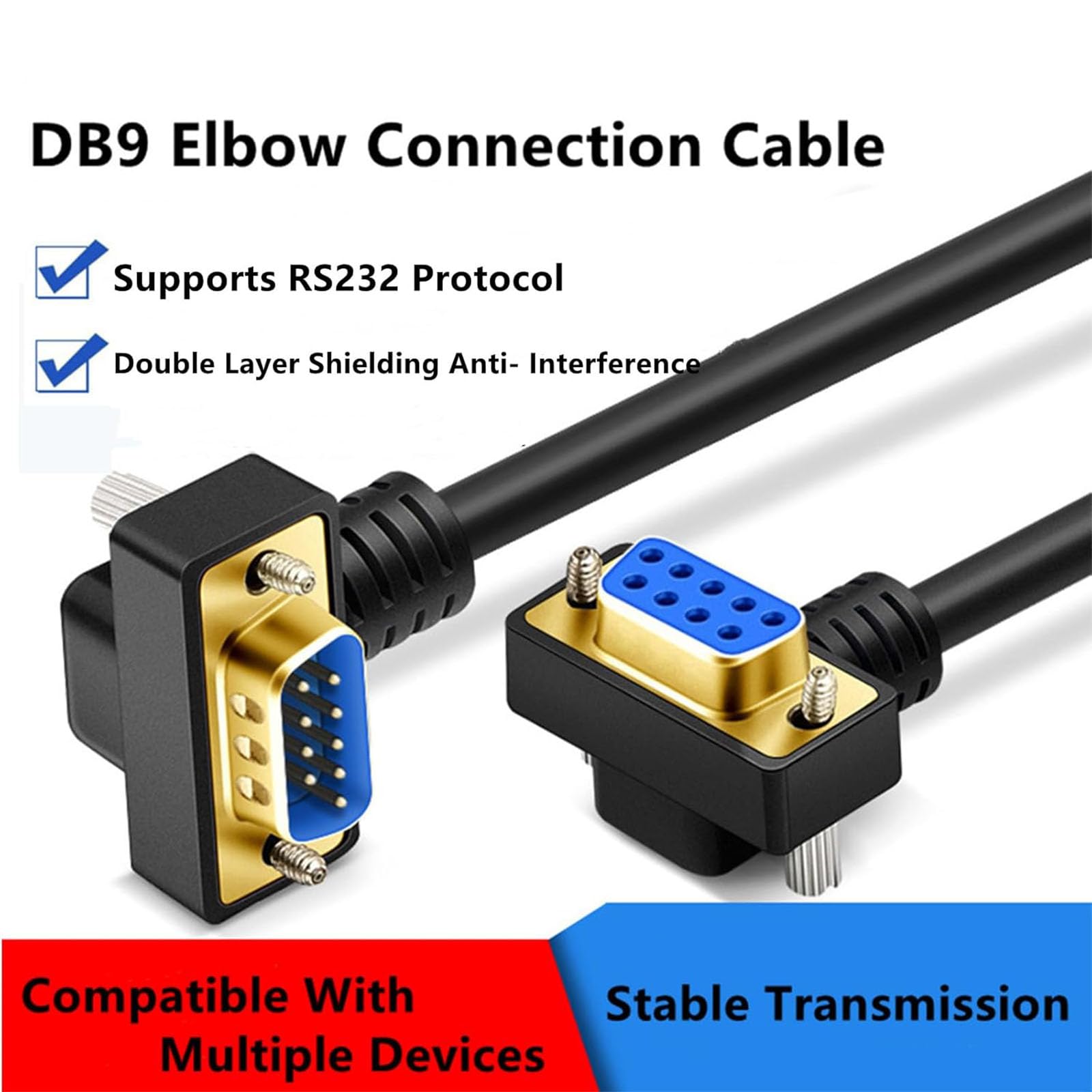 KJCPZYPP DB9 Male to Female 9 Pin Up Right Angle Gold Plated RS232 Serial COM Port Cable 2Meter(6.56FT)