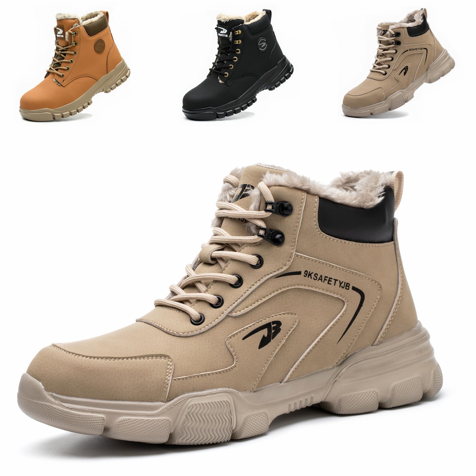 Winter Arbeitsschuhe Herren Wasserdicht Leicht Sicherheitsschuhe Damen Stahlkappenschuhe rutschfeste Sicherheitsstiefel mit Warm Gefüttert