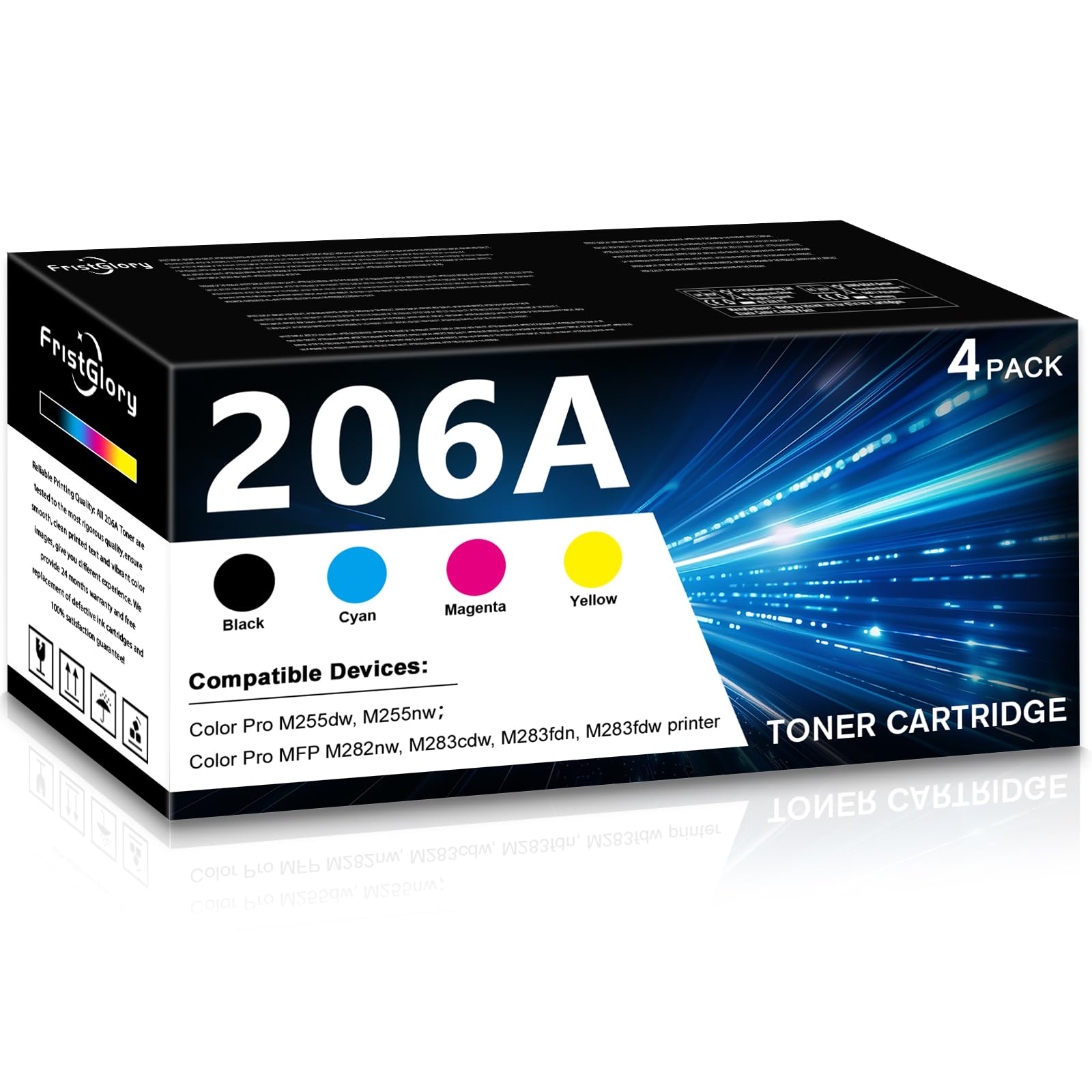 206A Toner Cartridges 4 Pack Set High Yield (with Chip) Replacement for HP 206A W2110A for Color Pro M255dw M255nw Color Pro MFP M282nw M283cdw