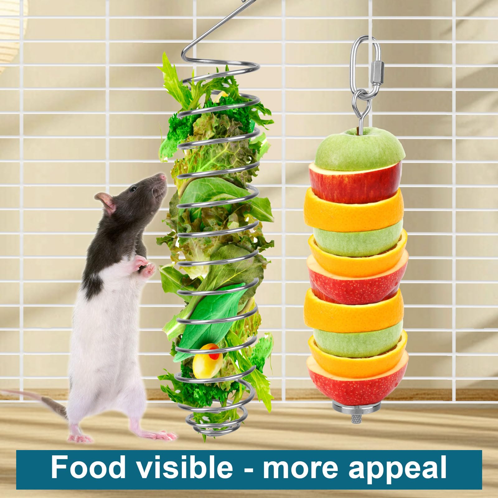 2pcs Rat Enrichment Toys, Premium Stainless Steel Bird Treat Skewer Food Holder Hanging Slow Feeder for Fruits Vegetables Ideal Cage Accessories Mouse & Bird Rodent Foraging Puzzle Toy(Silver) - image 7