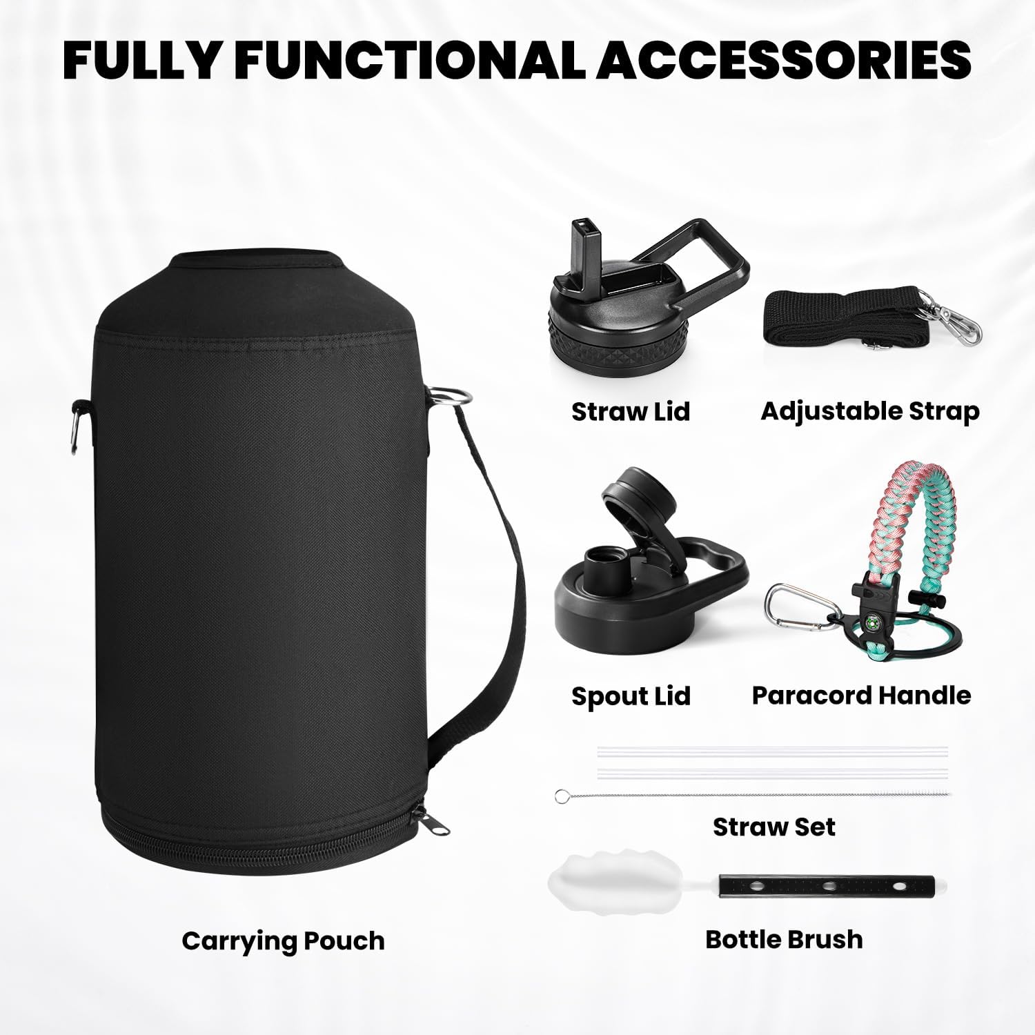 One Gallon Water Bottle Insulated, Triple Walled Vacuum Stainless Steel (Cold for 48 Hrs), Leak Proof & Non-BPA, Large Water Flask Jug with Paracord Handle & Straw Spout Lids - Image 6