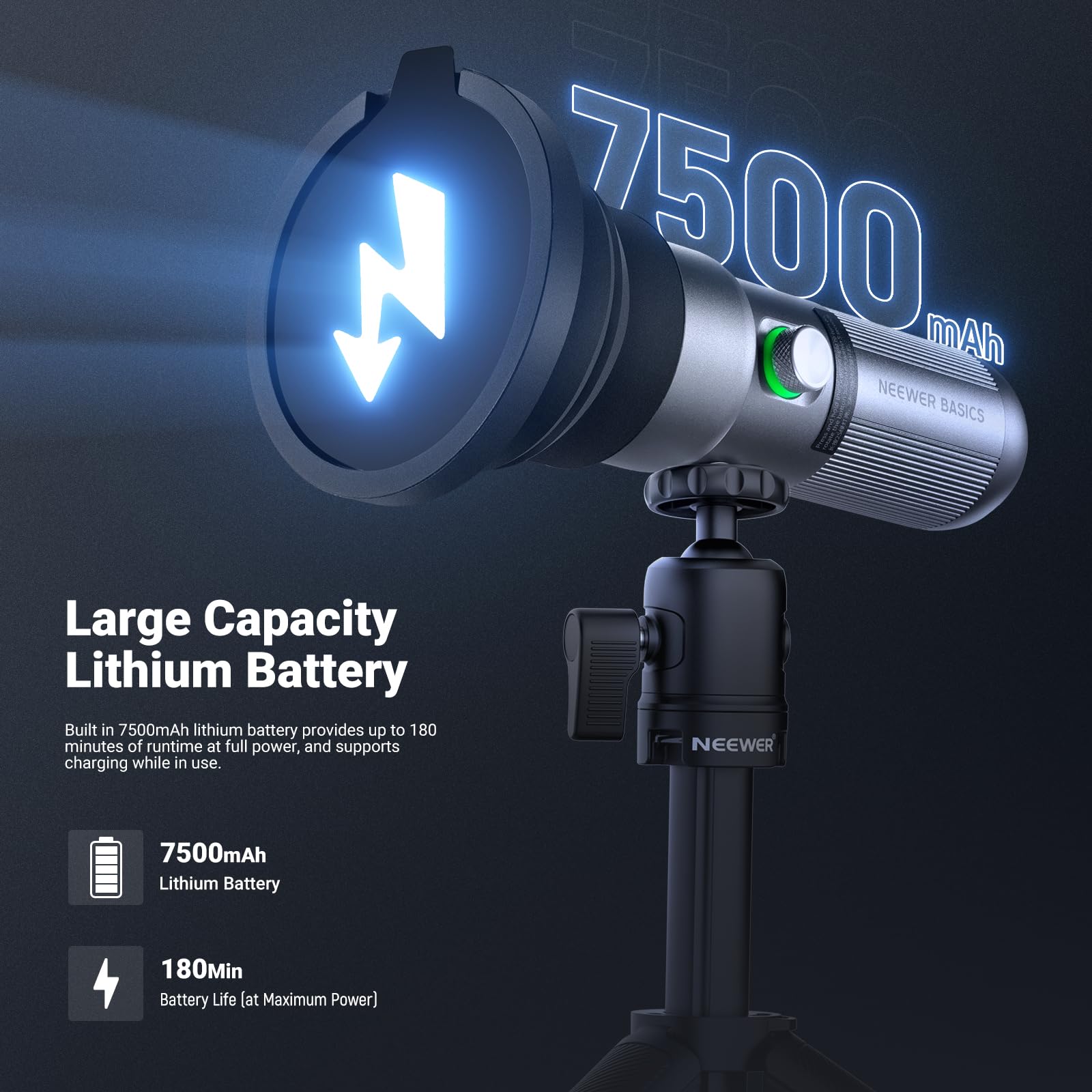 NEEWER BASICS latarka fotograficzna RGB ze statywem stołowym/4 kolorami/20 filtrów Gobo / 7500 mAh 10 W 6300 K CRI 95+ przenośny reflektor LED, światło punktowe, światło otoczenia do zachodu słońca