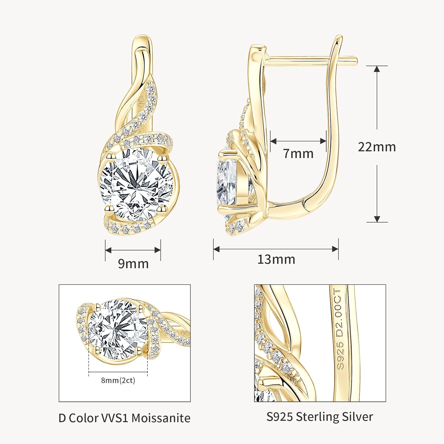 Infinity Moissanite Hoop Earrings, 4.0cttw D Color Round Cut Moissanite 925 Sterling Silver Infinity Earrings for Women Wedding Birthday Jewerly Gifts - Image 3