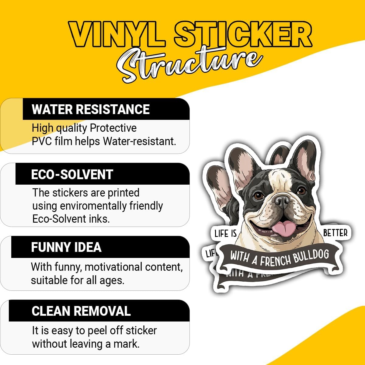 3 Pcs Life is Better with a French Bulldog Stickers, Cute Dog Quote Vinyl Decals for Laptop, Notebook, Hydro Flask, Water Bottle, Car Bumper, Scrapbook, Gift for Frenchie Lovers, Dog Mom 3 Inches - Image 3