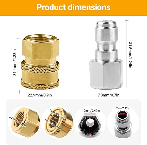 Miniatura 4 de Juego de 8 adaptadores NPT de 1/4 de pulgada para lavadora a presión macho y hembra de acero inoxidable (banda de rodadura interna), 5000 PSI