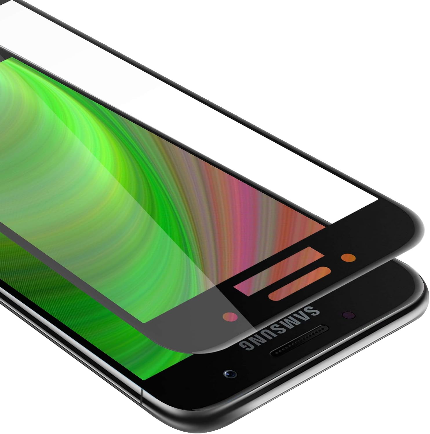 Cadorabo Tempered Glass works with Samsung Galaxy A5 2017 in TRANSPARENT with BLACK   Full Coverage Screen Protection Film 3D Touch Compatible with 9H Hardness   Bulletproof Display Saver