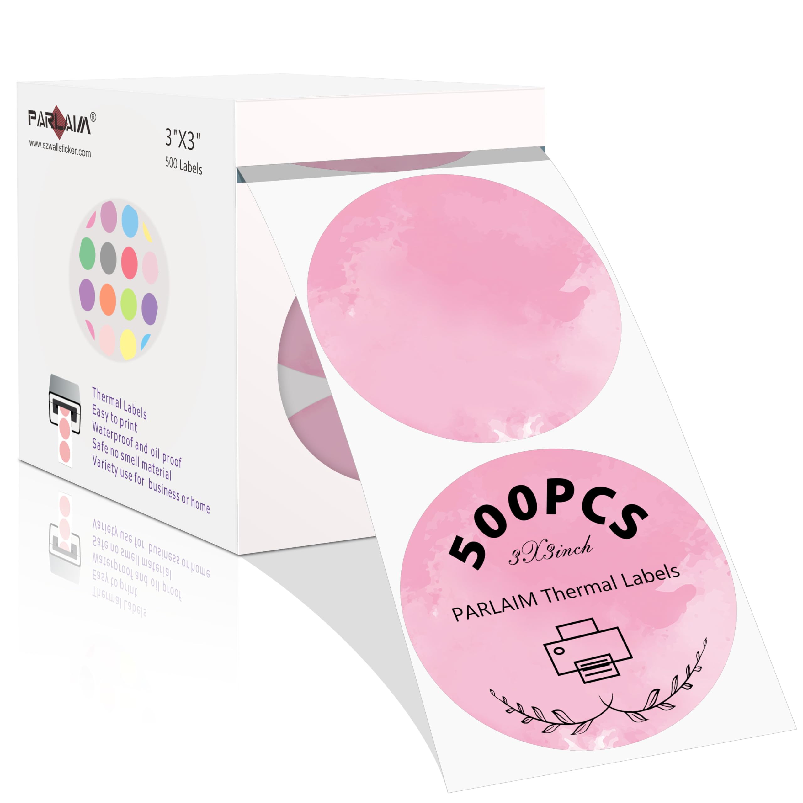 PARLAIM 3" Circle Thermal Labels,Watercolor Dot Labels for Thermal Printer,Thermal Stickers Labels for Inventory,500PCS Round Color Coding Label with