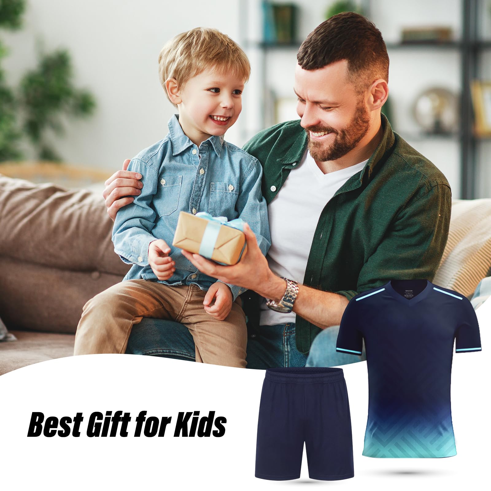 Fußballtrikot Kinder Set Sport, Schnell Trocknende Sportsachen Trikot für Kinder, Fussball Trikot Set Trainingsanzug Shorts und T-Shirt