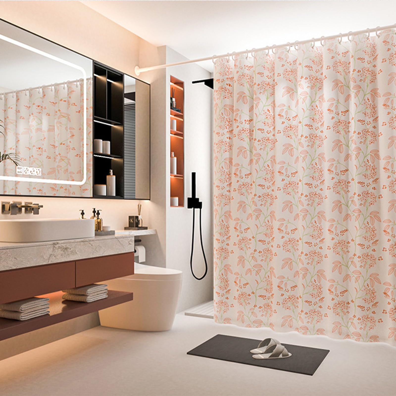 Duschvorhang 180x200 cm, Duschvorhang Anti-schimmel, Wasserdicht Und Trocknet Schnell, Waschbar Eva Shower Curtain, Mit Haken, Für Badezimmer Und Badewanne. (180 * 200cm, Geblümt A)