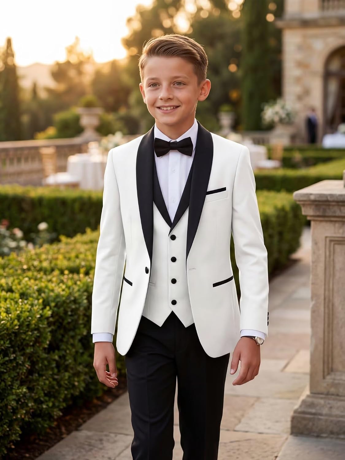 Boys Suits Slim Fit 3 Piece, Formal Kids Suit Tuxedo Toddler Suit for Boys Dress Jacket Vest Pants Set Boys' Suits