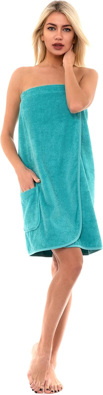 TowelSelections Womens Shower Wrap Adjustable Cotton Terry Cloth Gym Cover Up with Snaps - Image 3