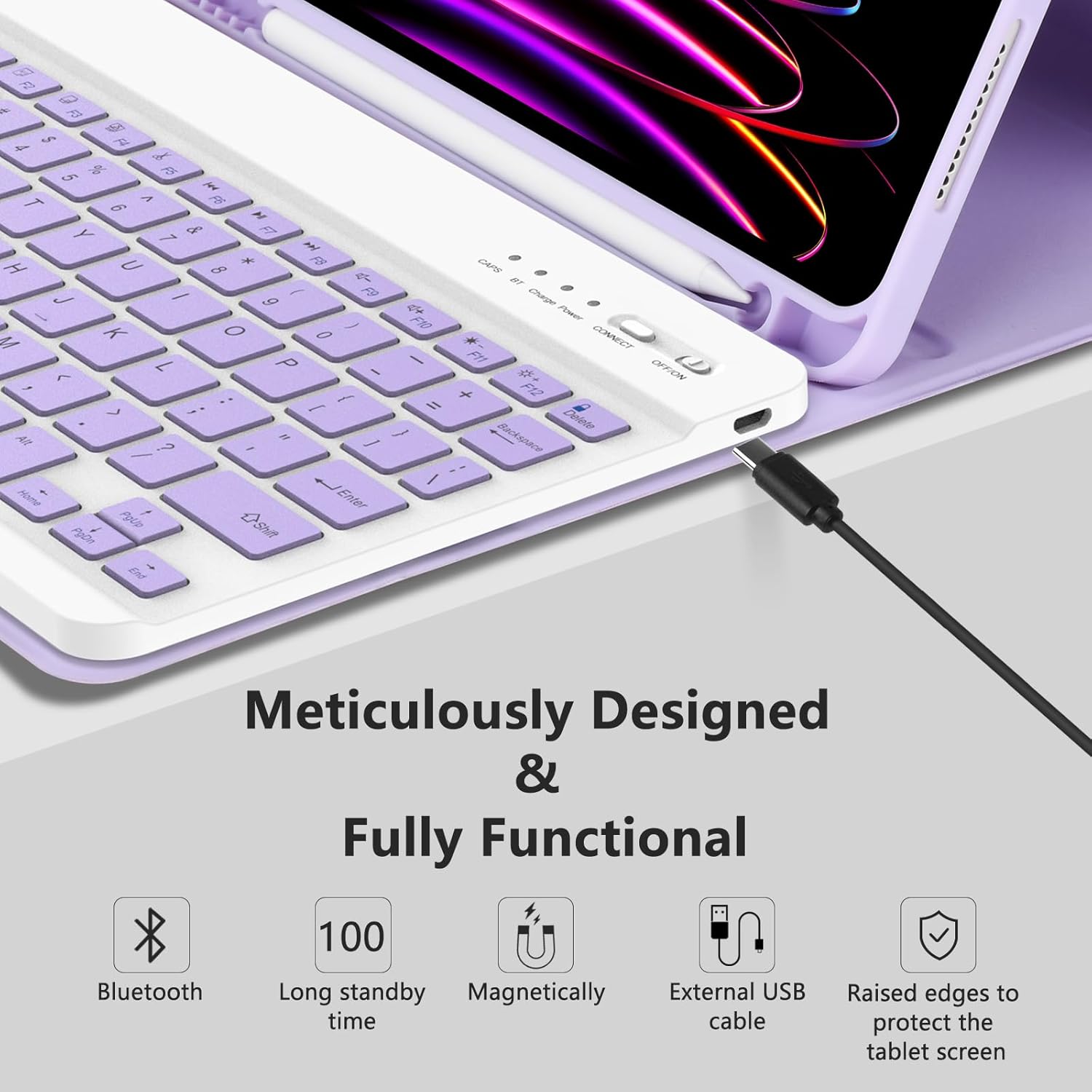 MMK for iPad Air 11 inch Case with Keyboard (M3 2025 / M2 2024) & iPad Air 5/4th Gen (2020/2022) & iPad Pro 11" 2018-2022, Detachable Bluetooth Keyboard Cover with Pencil Holder | Clove Purple