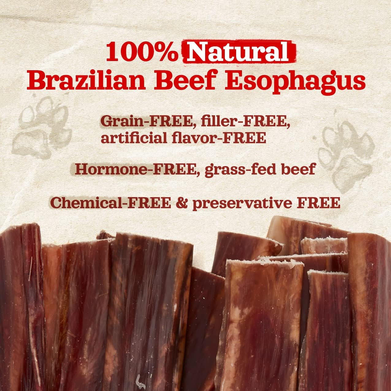Natural Farm Beef Jerky Gullet Sticks Flat - 5-Inch (20-Pack), Grass-fed Beef, Glucosamine & Chondroitin, Rich Flavor, Highly Digestible, Chewy Yet Tender