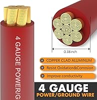 Vista 2 de Jeemiter Cable CCA rojo calibre 4 (carrete único de 50 pies), cable de alimentación primaria/tierra largo para audio personalizado de automóvil e