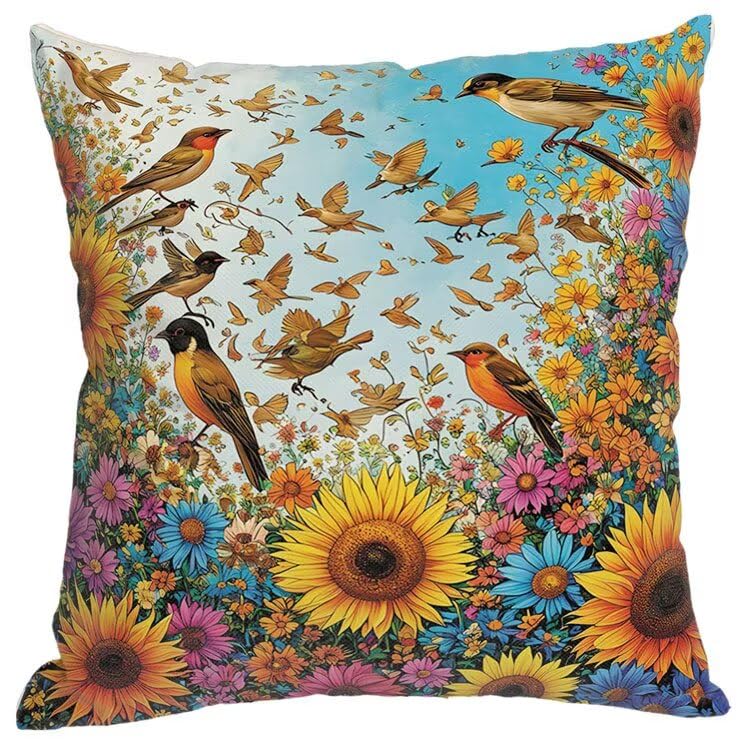 4er Set Bunt Kissenbezug 80x80 Kissenbezüge Outdoor Wasserfest Vogel Kissen, Couchkissen Osterdeko Kissenhülle mit Reißverschluss kopfkissenbezug Dekokissen für Sofa Zuhause Deko Wohnzimmer H2-113 – Bild 4