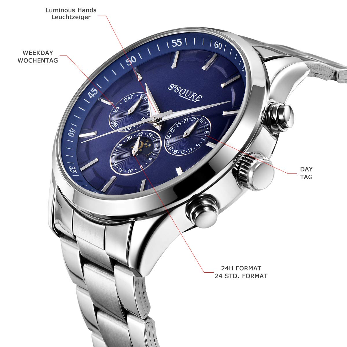 Alienwork S2Squre Orologio Automatico Uomo Donna Calendario Cinturino in Metallo