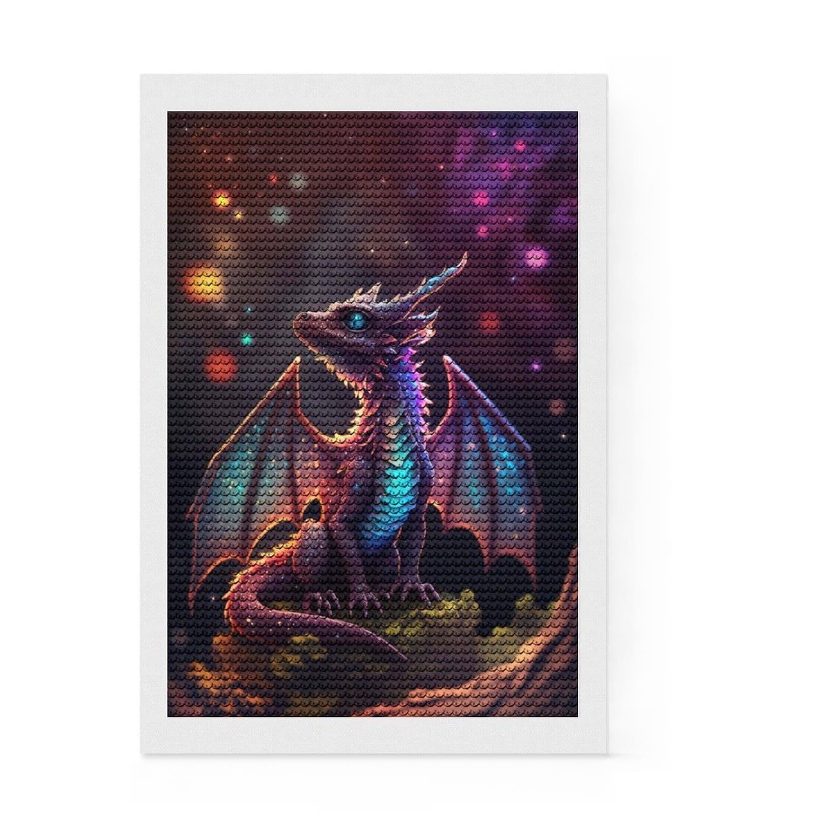 Junmoney Rainbow Dragon Cub Diamond Painting Set 8"x12", Enjoyable At-Home Hobby, with Tool Kit, Modern Decor, Christmas Gift, Easy to Enjoy