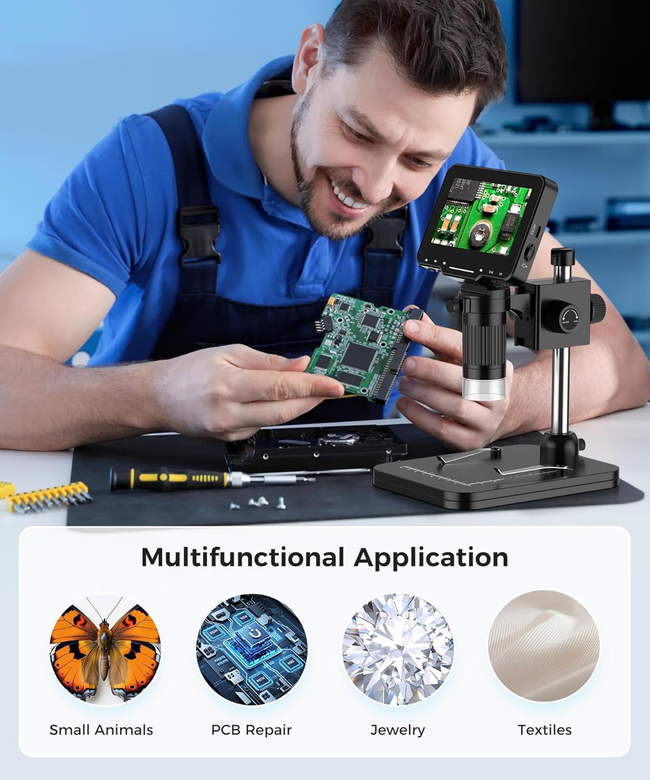 Microscopio digitale a moneta con schermo da 7 pollici, connessione USB per visualizzazione PC, alto ingrandimento 1080p, per adulti e collezionisti