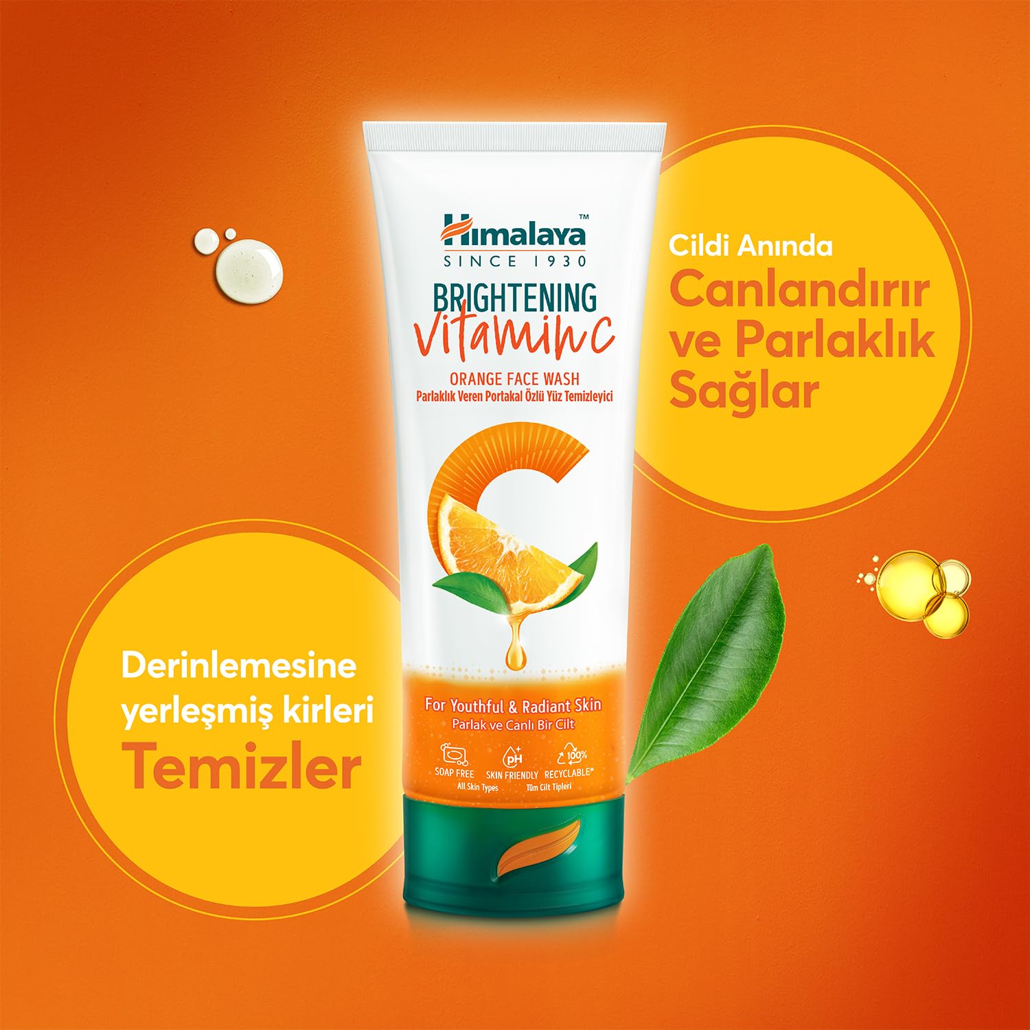 Himalaya Vitamin C Parlaklık Veren Yüz Temizleyici 100 ml | Portakal Özlü | Tüm Ciltler | Paraben/SLS/SLES İçermez