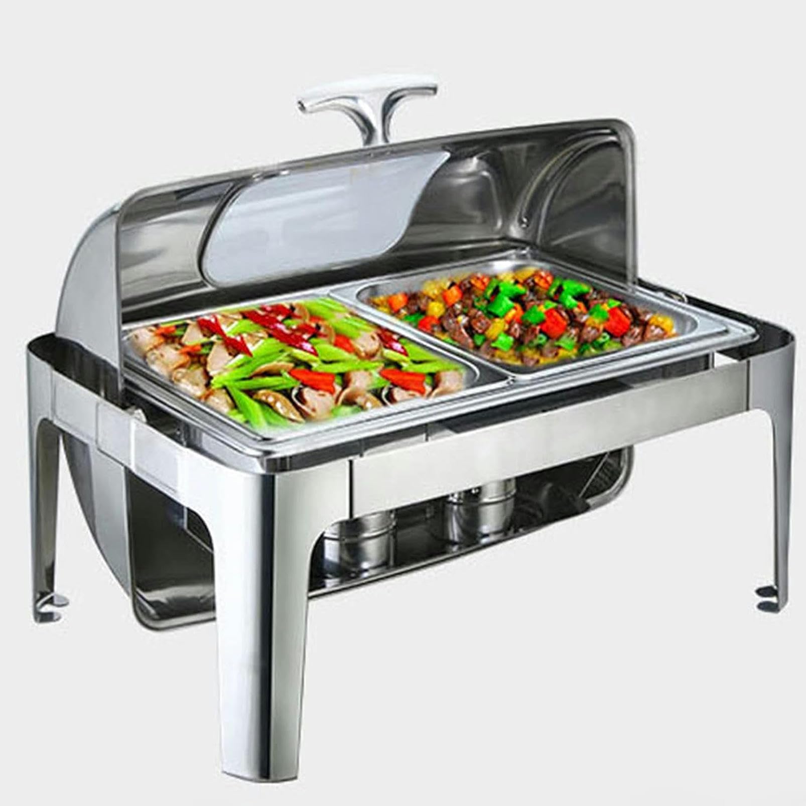 Placa calefactora de Acero Inoxidable para Buffet - Calentadores y aparadores. Juego de ollas Calientes para Buffet, Olla Caliente de Acero Inoxidable con Tapa de Vidrio, Calentador de alime