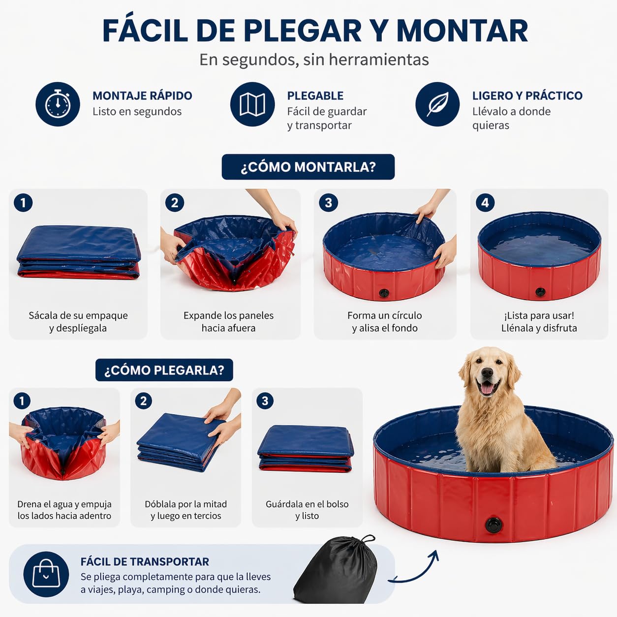 Piscina para Perros 160x30cm - Piscinas Desmontables - Piscina Desmontable - Piscina Perros - Piscinas para Perros - Bañera Perro - Mascotas - Baño para Perros - Refrescar Mascotas - Piscina Rigida