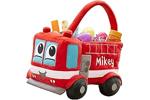 Personalized Fire Truck Plush Easter Basket for Boys with Embroidered Name