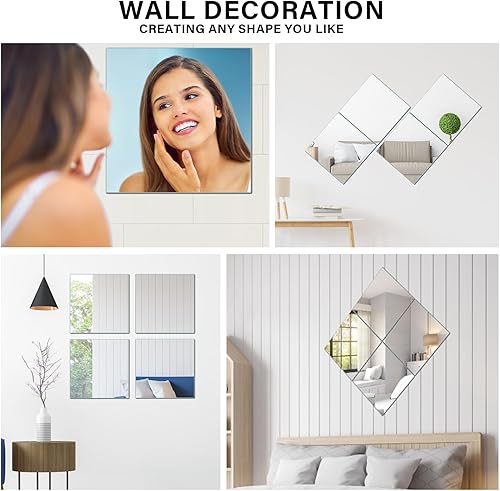 Miniatura 2 de Espejo de pared de vidrio de longitud completa de 14 x 12 pulgadas, 4 piezas, espejo de pared sin marco, azulejos de espejo adhesivos para