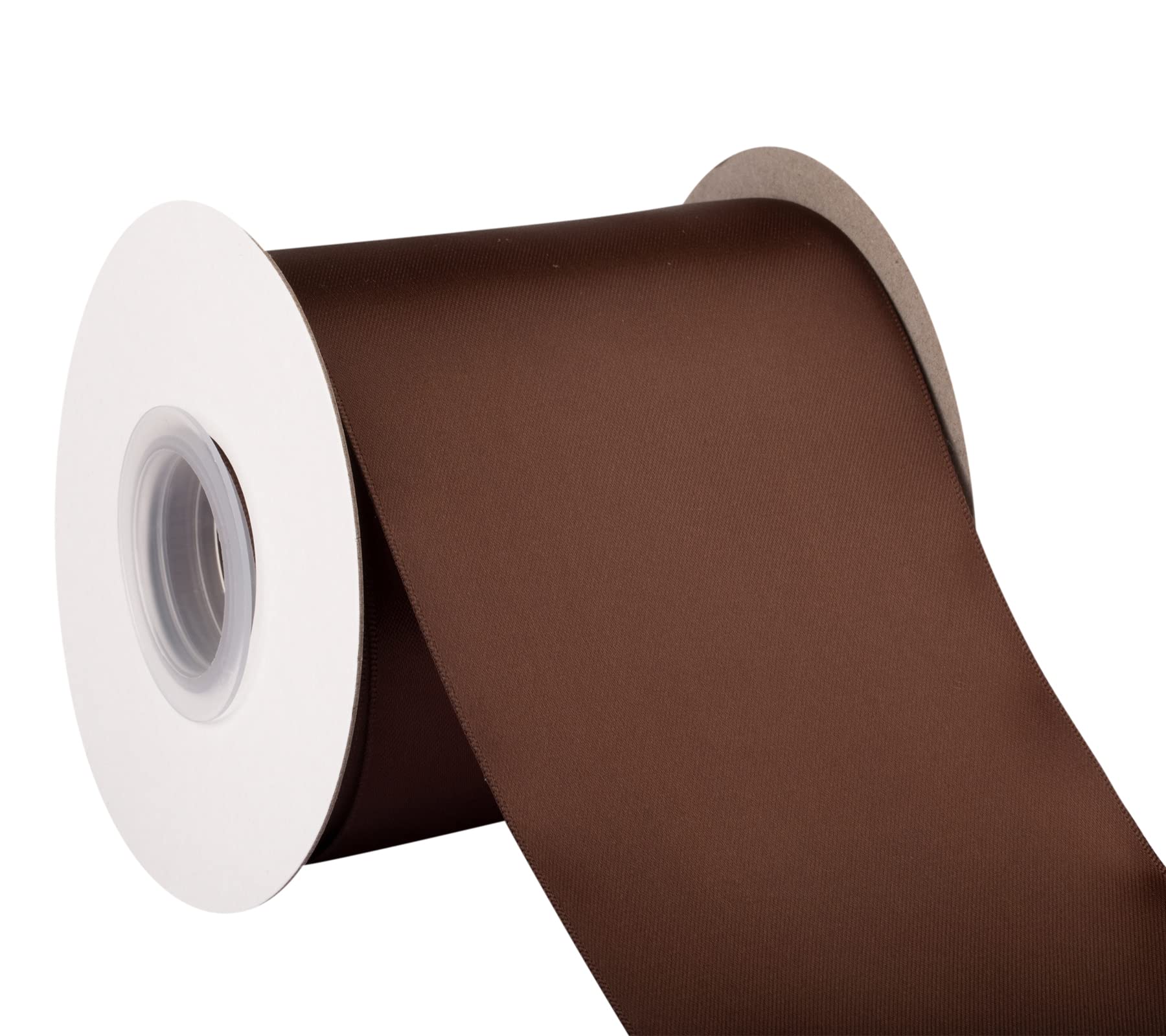 Dwustronna satynowa wstążka, 100 mm x 22 m, solidna poliestrowa wstążka rzemieślnicza, idealna do pakowania prezentów, rękodzieła, dekoracji ceremonii ślubnej, aranżacji kwiatowej, szycia (brązowa)
