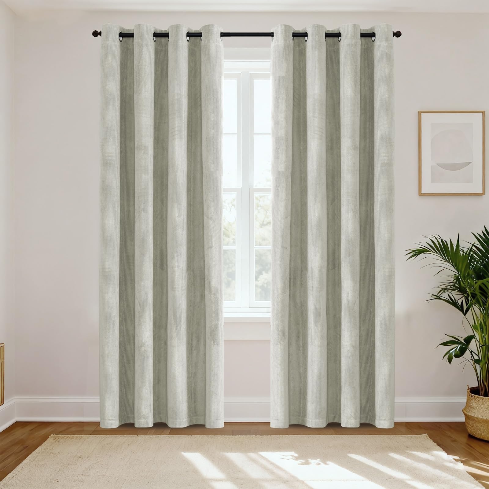 H.Versailtex 100% Blackout Curtains Super Soft Thermal Insulated Eyelet Black Out Soundproof Curtains for Living Room, Curtains for Bedroom W46x L54 Inch, 2 Panels, Ivory