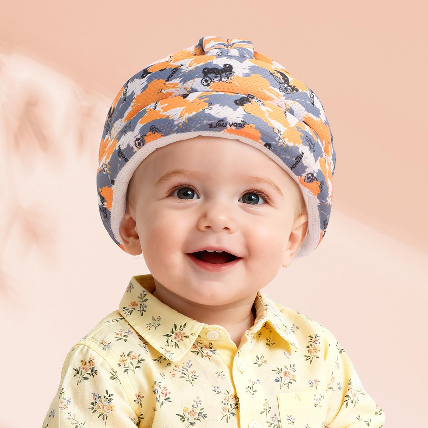 JUNUNDJING Kopfschutz Baby, Baby Kopfschutz, Anti-Kollision Baby Helm Kopfschutz, Helm Baby, Babyhelm, Baby Head Protector, für 6 Bis 36 Monate Baby, Fröhlicher Bär