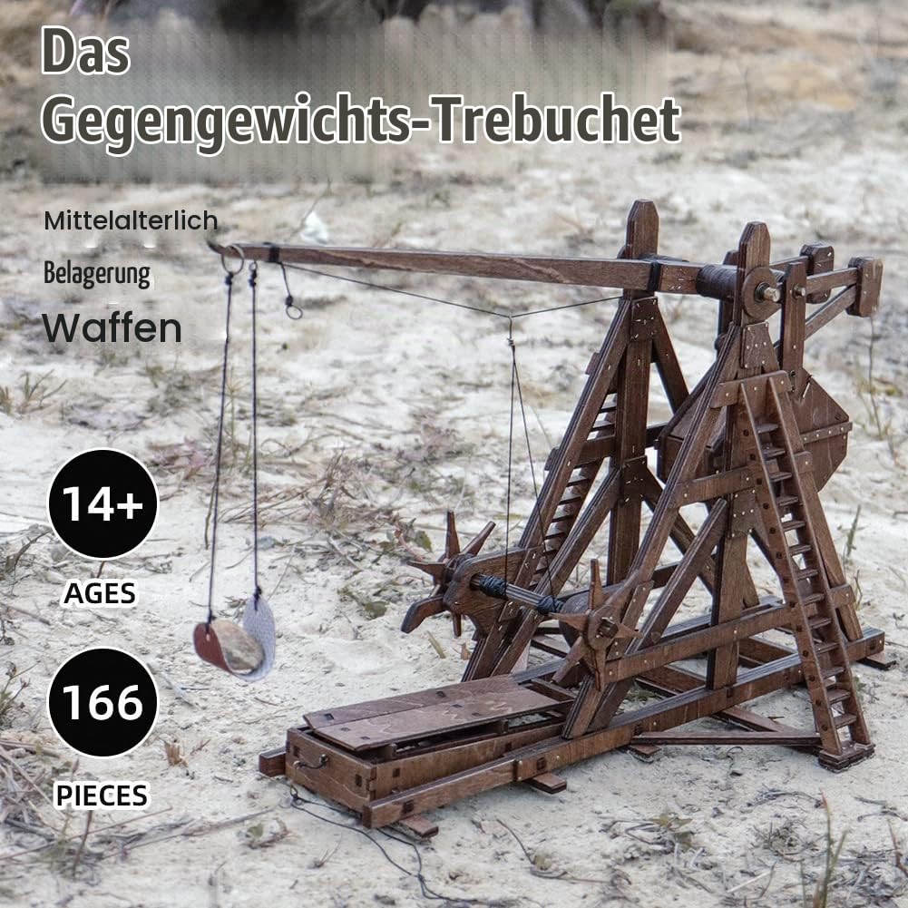 3D-Holzpuzzle für Erwachsene The Counterweight Trebuchet Europe Medieval Siege Chariot Catapult Weapons DIY Wood Model Kits STEM Projects Toys Birthday Gift