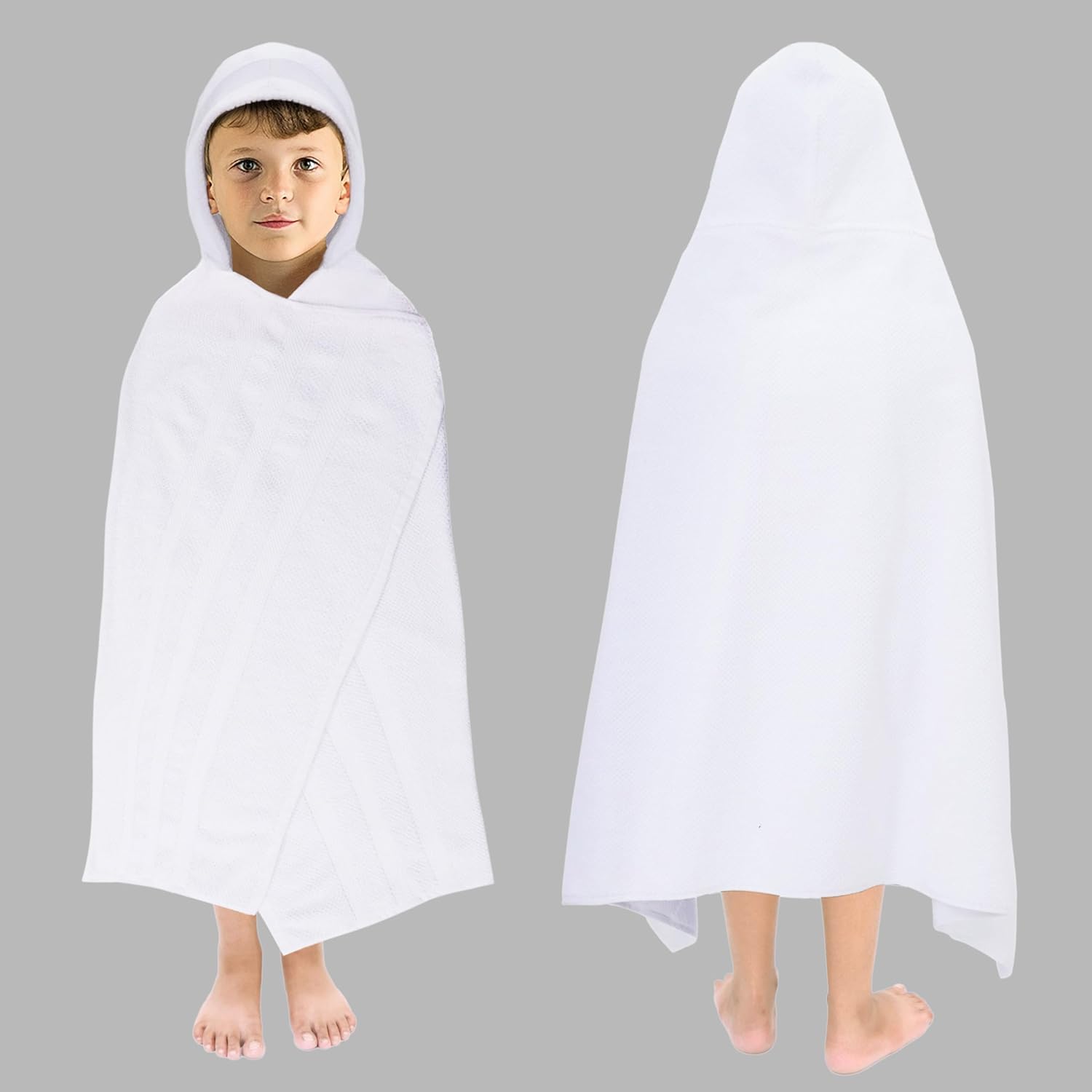 ORIGINAL KIDS Oversized Hooded Bath Towel Wrap for Toddlers - 100% Cotton 600 GSM, 30x52 White - Soft Absorbent Beach Pool Towel