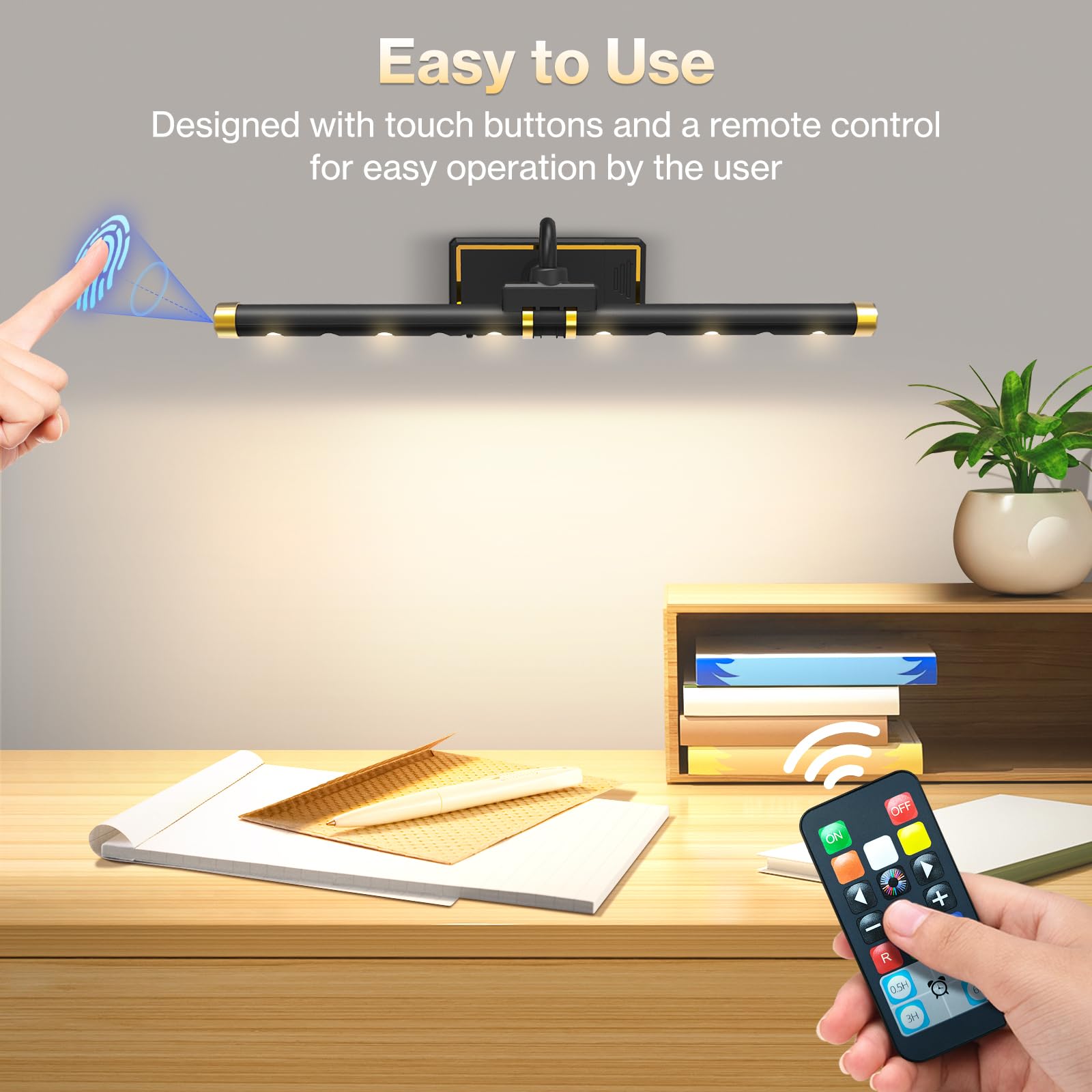Luce per quadri senza fili con telecomando, applique a LED a batteria staccabile senza fili con timer dimmer, testa di luce ruotabile da 16 pollici per dipingere ritratti artistici