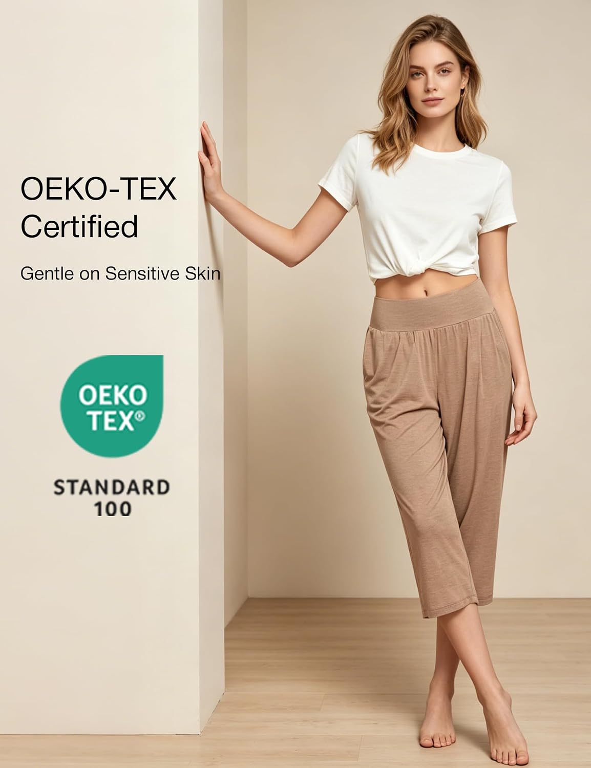 GYS Bamboo Viscose Women's Pajama Bottoms High Waist Capri Lounge Pants with Pockets