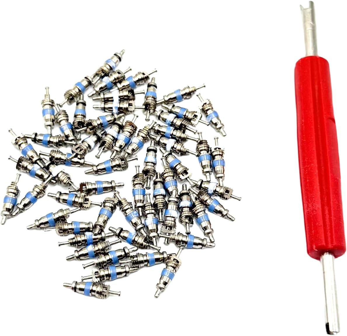 60 Pcs High Pressure Valve Cores for R410 R32 R22, Teflon Seal HVAC Schrader Valve with Wrench Perfect for HVAC, Air Conditioning and Refrigeration System Repairs