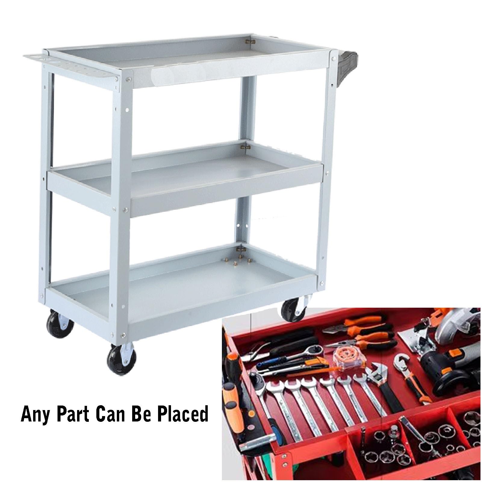 Carrello Portautensili,Carrello Portautensili Con Rotelle A 3 Livelli Con Ruote,Carrello Portautensili In Acciaio Resistente Capacità Di Carico Di 440 Libbre Or Officina Magazzino Officina Riparazione