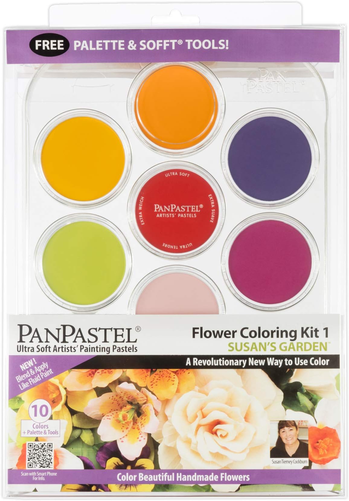 Artist Pastels by GOLDEN, Flower Coloring 1 - Susan Tierney Cockburn Set, 10 Color, Professional Artist Pastels, Unique Pan Format (cake-like)