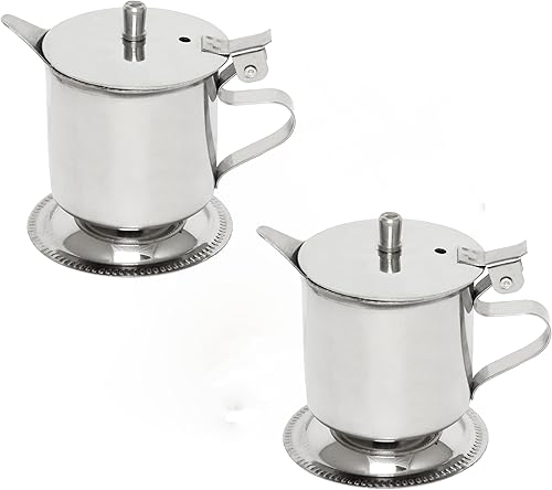 -Juego de 2 cremas con pies de acero inoxidable de 5 onzas - para servir leche, café, crema, jarabe de arce, máquina de café expreso de azúcar para