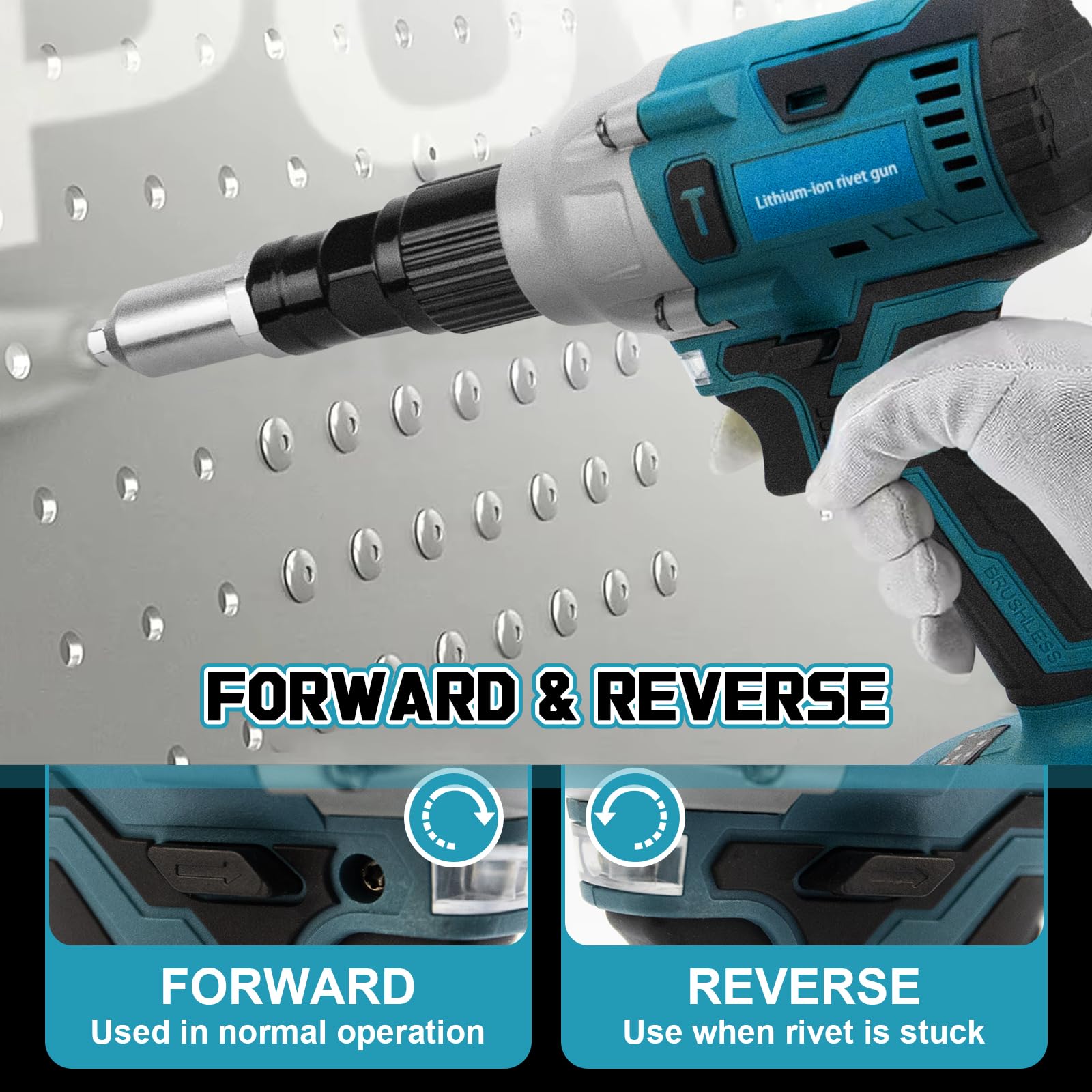 Pince à riveter sans fil Compatible avec Makita 18V batterie, Outil de rivetage électrique sans balai avec lumière LED pour rivets aveugles 2.4-5.0 mm (Sans Batterie)