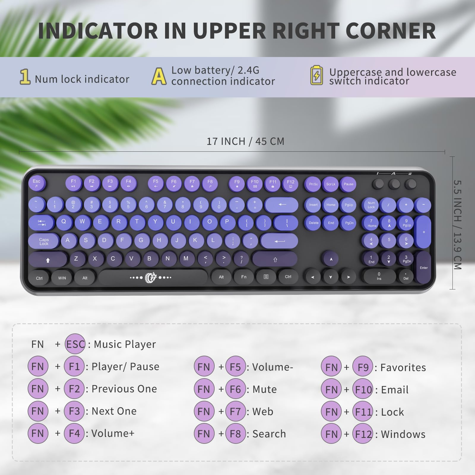 Bezprzewodowa klawiatura i mysz Combo – urocza kolorowa klawiatura i mysz, pełnowymiarowa klawiatura i mysz w stylu retro z funkcją Plug & Play 2,4 GHz dla Windows 11/10/7, laptopa, PC