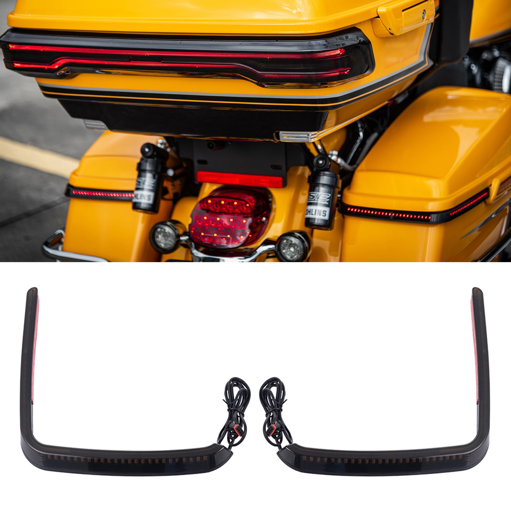 Advanblack Saddlebag Lights LED Hy-per Tail Light Fit for 2014+ Harley Touring FLH - Smoked - Running/Brake Sequential Red Turn Signals