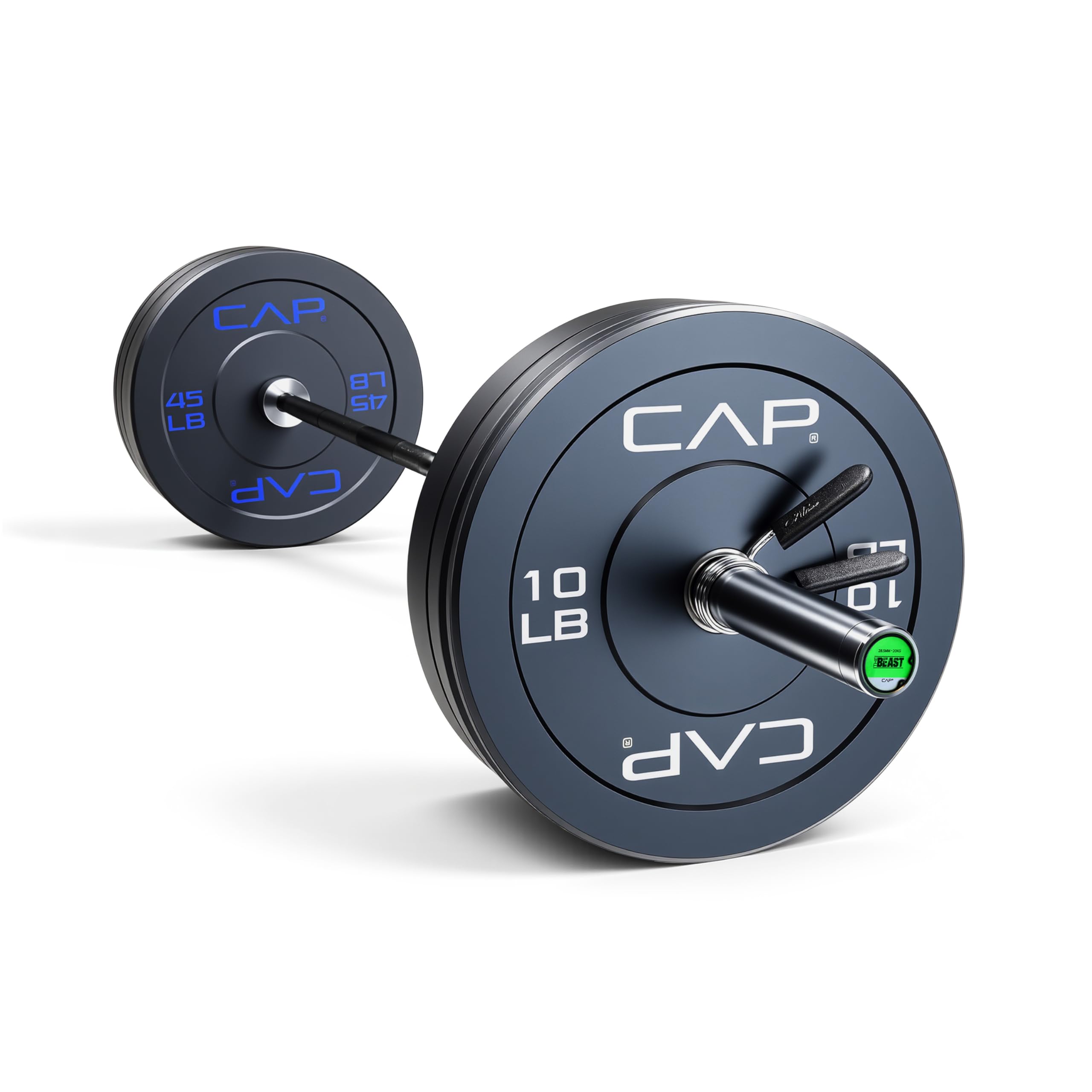CAP Barbell 160 lb Economy Olympic Weight Set with 7ft Black/Chrome Barbell &amp; Black Bumper Plates with Color Logo