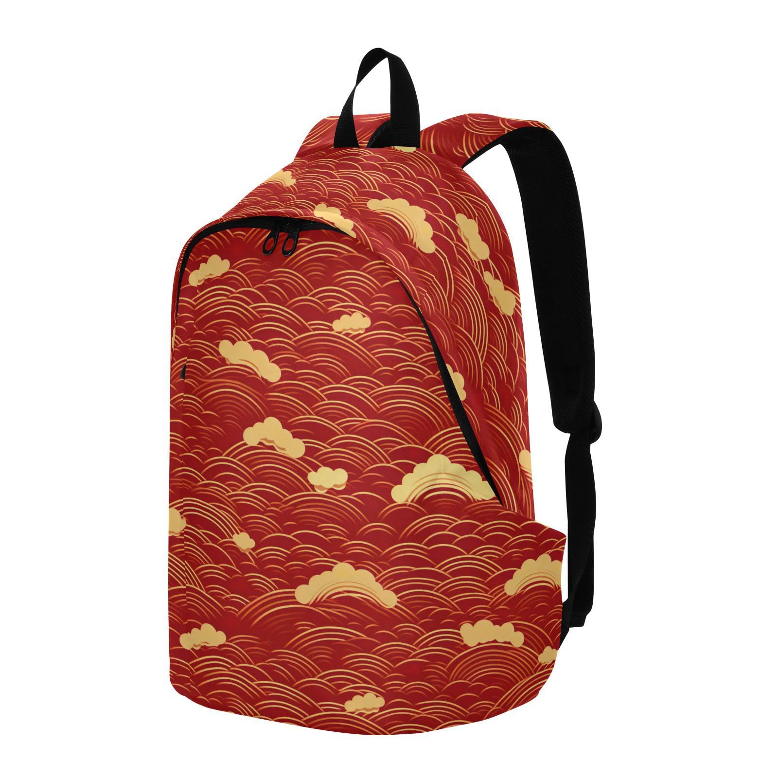 MCHIVER Travel Backpack Chinese Water Waves Red Casual Daypack Backpacks Lightweight Carry on Bag Water Resistant Hiking Backpack for Men Women