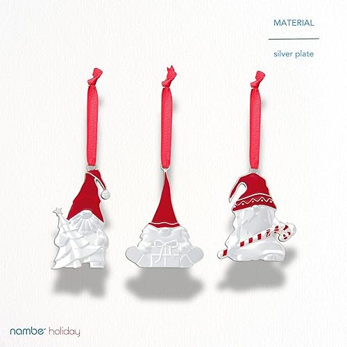 Miniatura 4 de nambe Adornos surtidos de mini gnomos  Juego de 3 adornos colgantes  Mide 3 pulgadas cada uno  Hecho de placa plateada  Diseñado por Mike Altomari