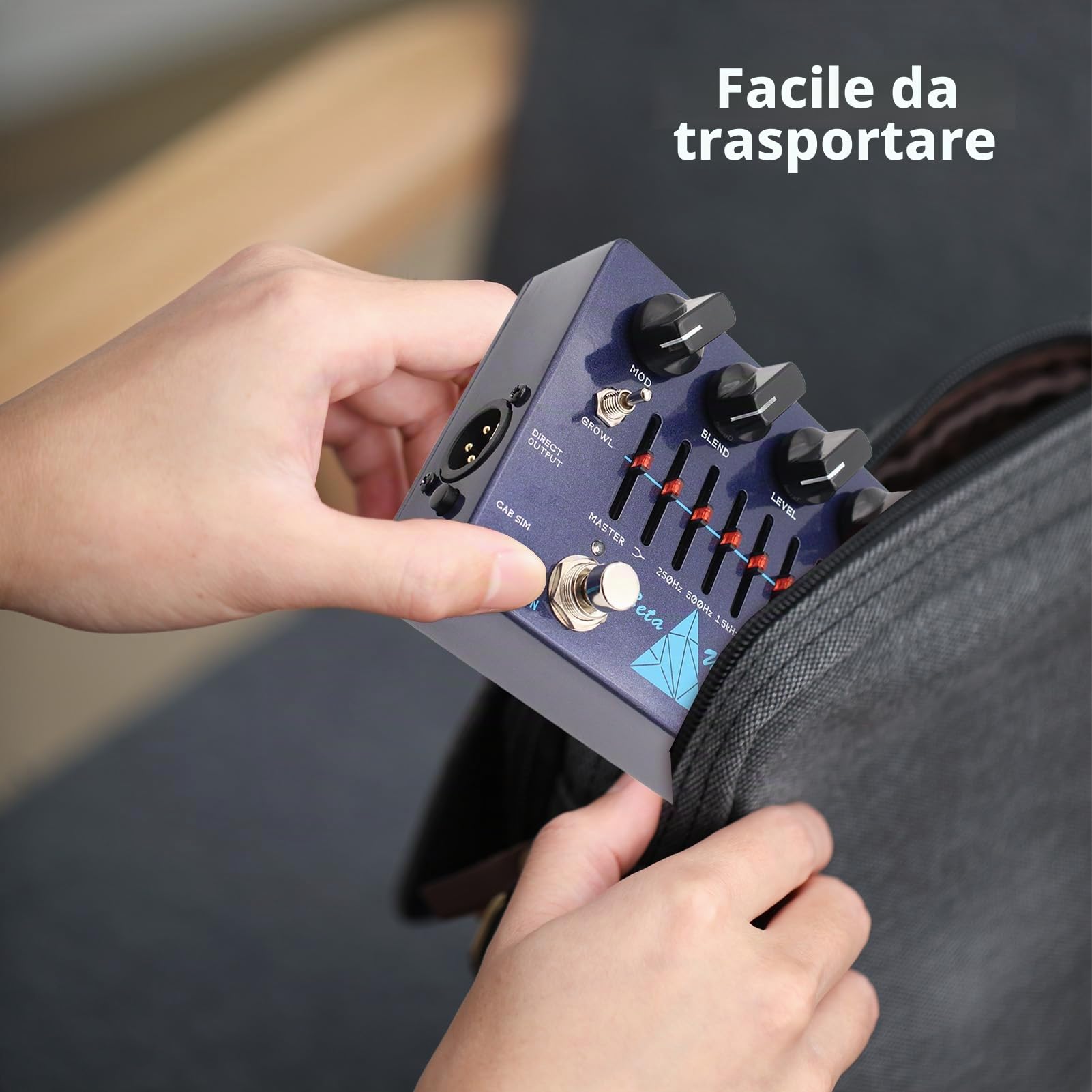 Bass Distortion Pedal Alpha Omega Dual Modes DI Box 6 bande EQ Headphone Output Amplificatore Simulator Bass Effects Pedal Aluminum Blue